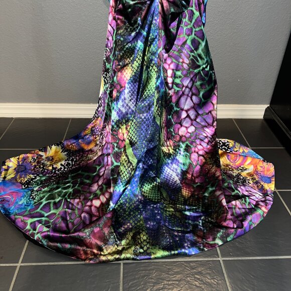 JOVANI HIGH LOW STRAPLESS EMBELLISHED COLORFUL GEM BODICE ANIMAL PRINT GOWN - 6 - Picture 11 of 16